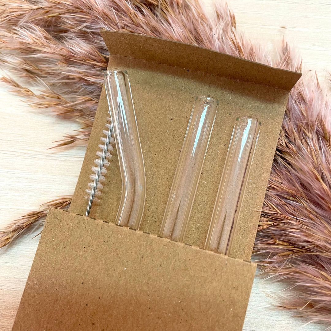 Set de 4 piezas de pajitas de vidrio con cepillo de limpieza