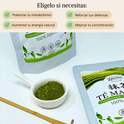 Té Matcha Ceremonial Máxima calidad 200gr + Obsequio: Cuchara de bambú (Chashaku)