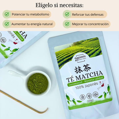 Té Matcha Ceremonial Máxima calidad 200gr + Obsequio: Cuchara de bambú (Chashaku)