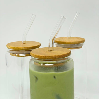 Vaso de Vidrio con Tapa de Bambú y Pajita – Fresco y Natural (450 ml)