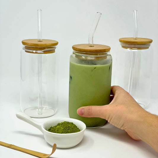 Vaso de Vidrio con Tapa de Bambú y Pajita – Fresco y Natural (450 ml)