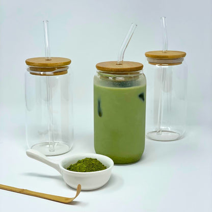 Vaso de Vidrio con Tapa de Bambú y Pajita – Fresco y Natural (450 ml)