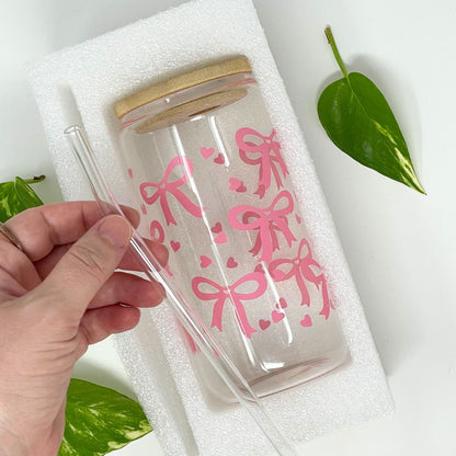 Vaso de Vidrio con Tapa de Bambú y Pajita – Fresco y Natural (450 ml)