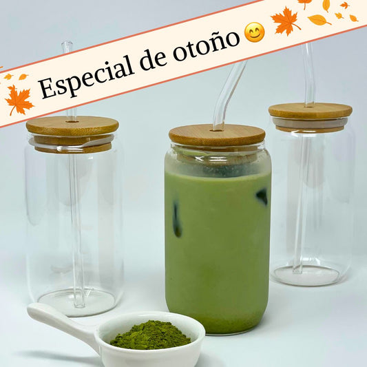 Vaso de Vidrio con Tapa de Bambú y Pajita – Fresco y Natural (450 ml)