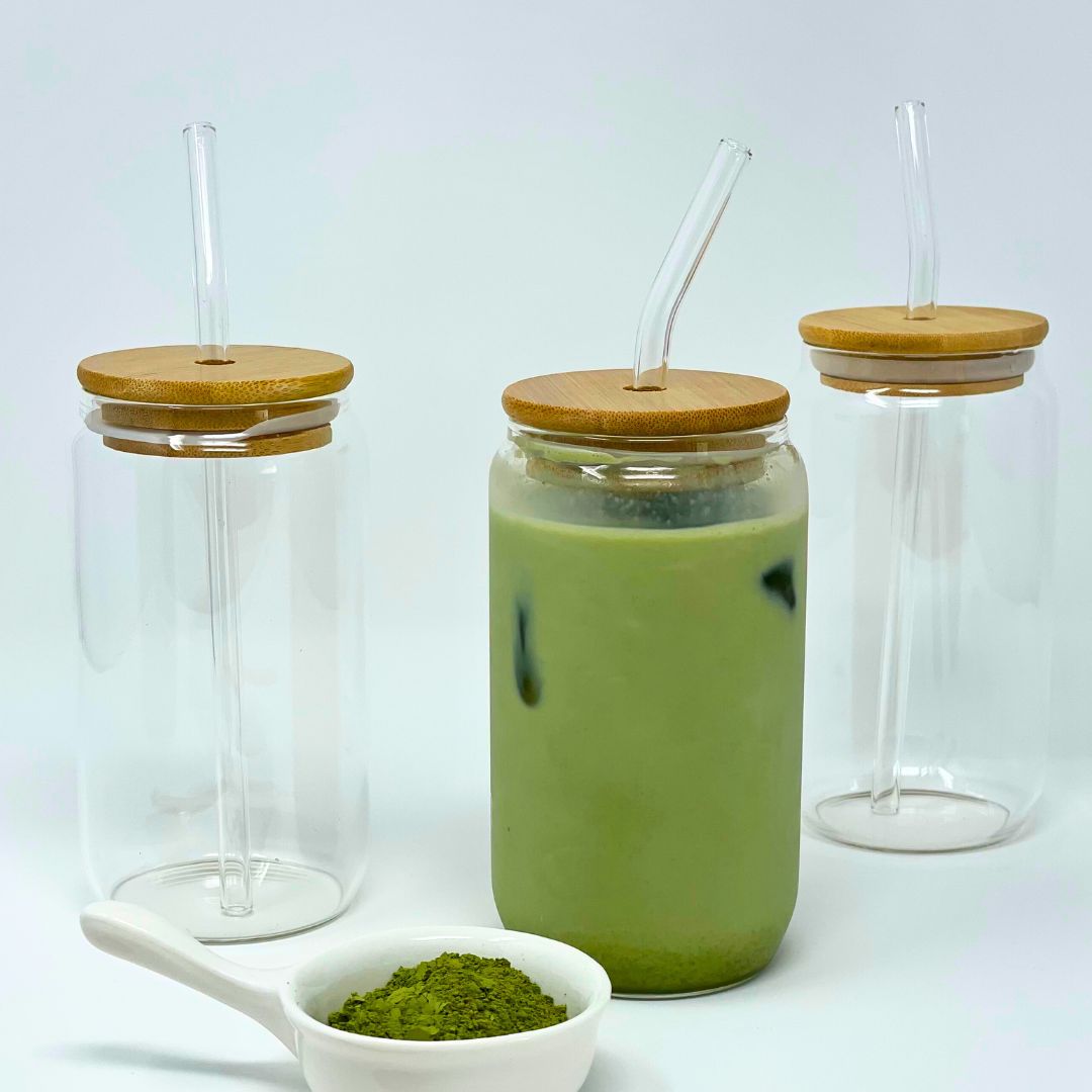 Vaso de Vidrio con Tapa de Bambú y Pajita – Fresco y Natural (450 ml)